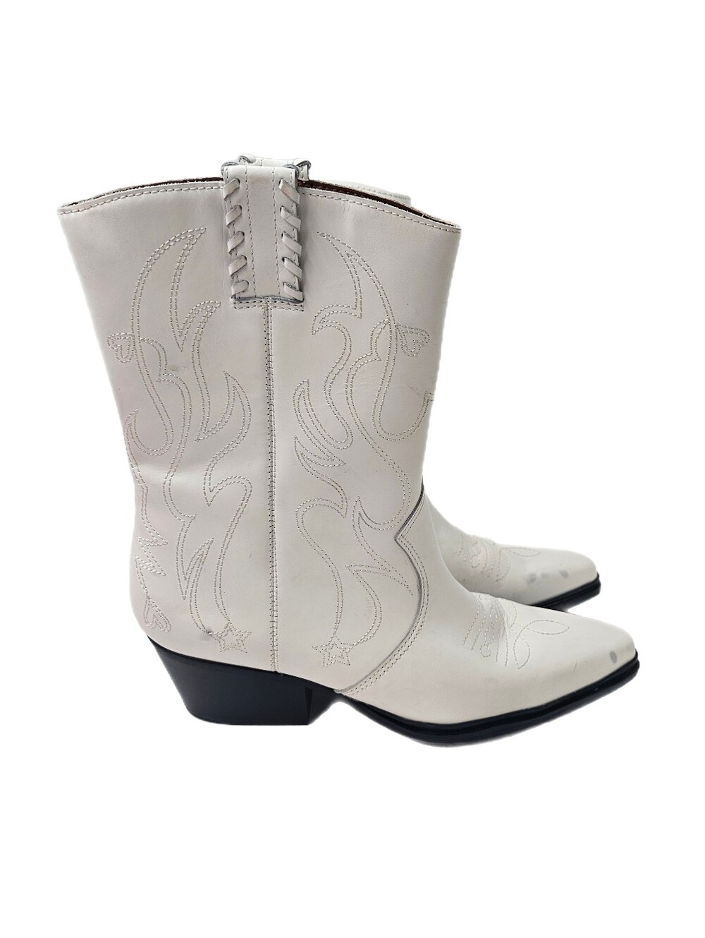 Franco Sarto Bianca White Leather Western Cowboy Boots NWOB Flaw Size 8.5M Shoes
